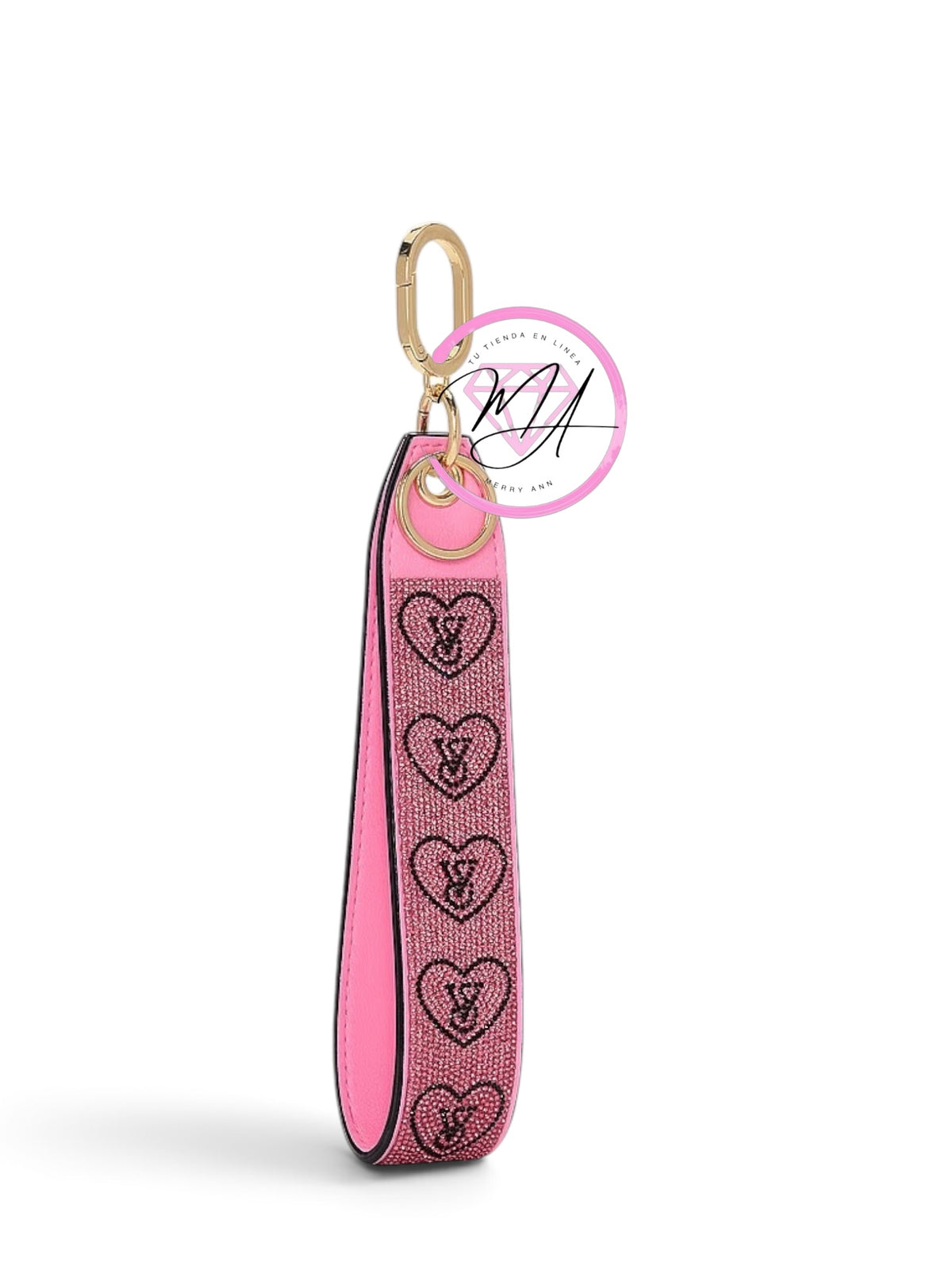 Llavero con correa para colgar de la muñeca Pink Sugar logo de corazón