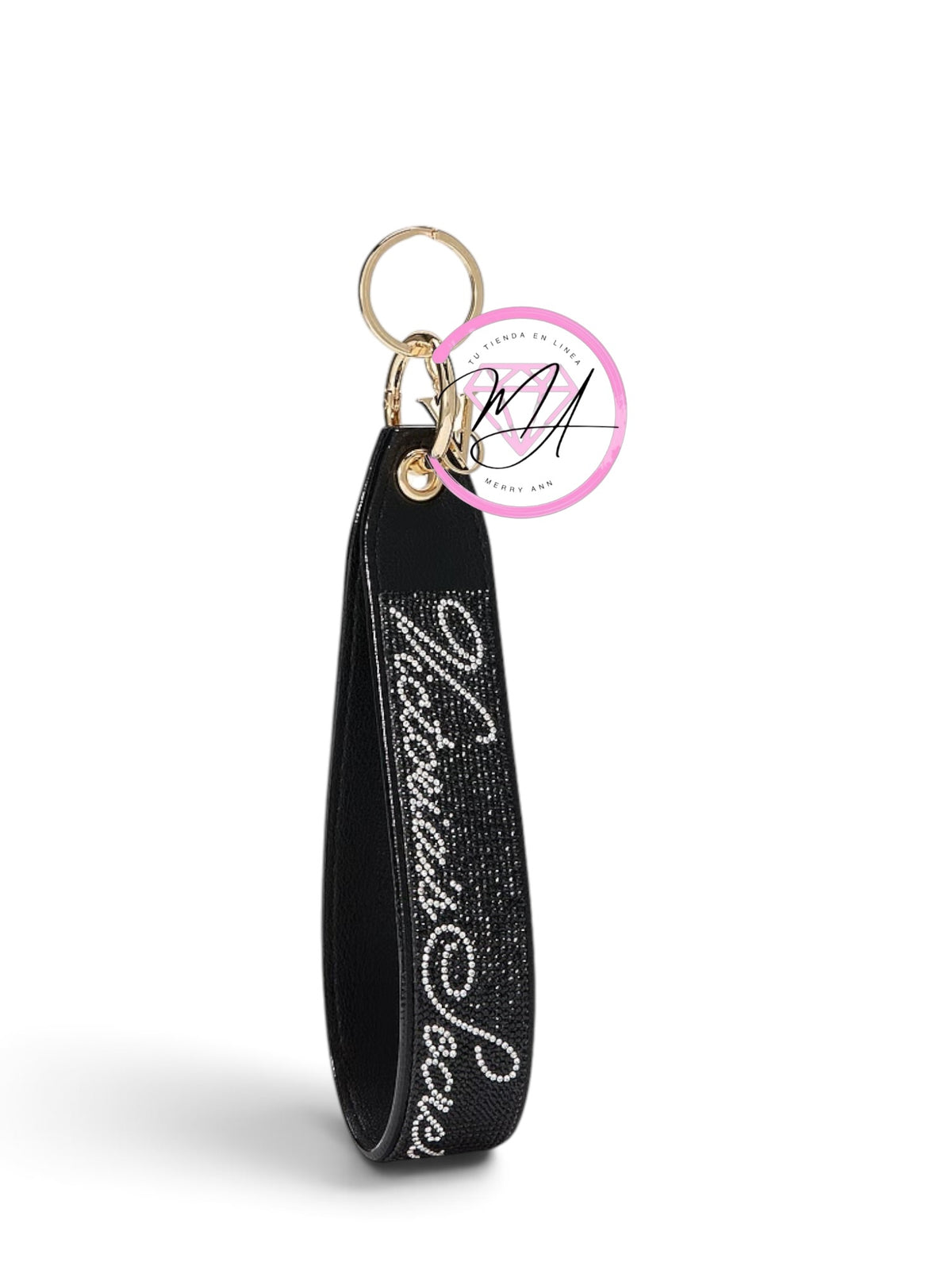 Llavero con correa para colgar de la muñeca LOGO DE TEXTO NEGRO