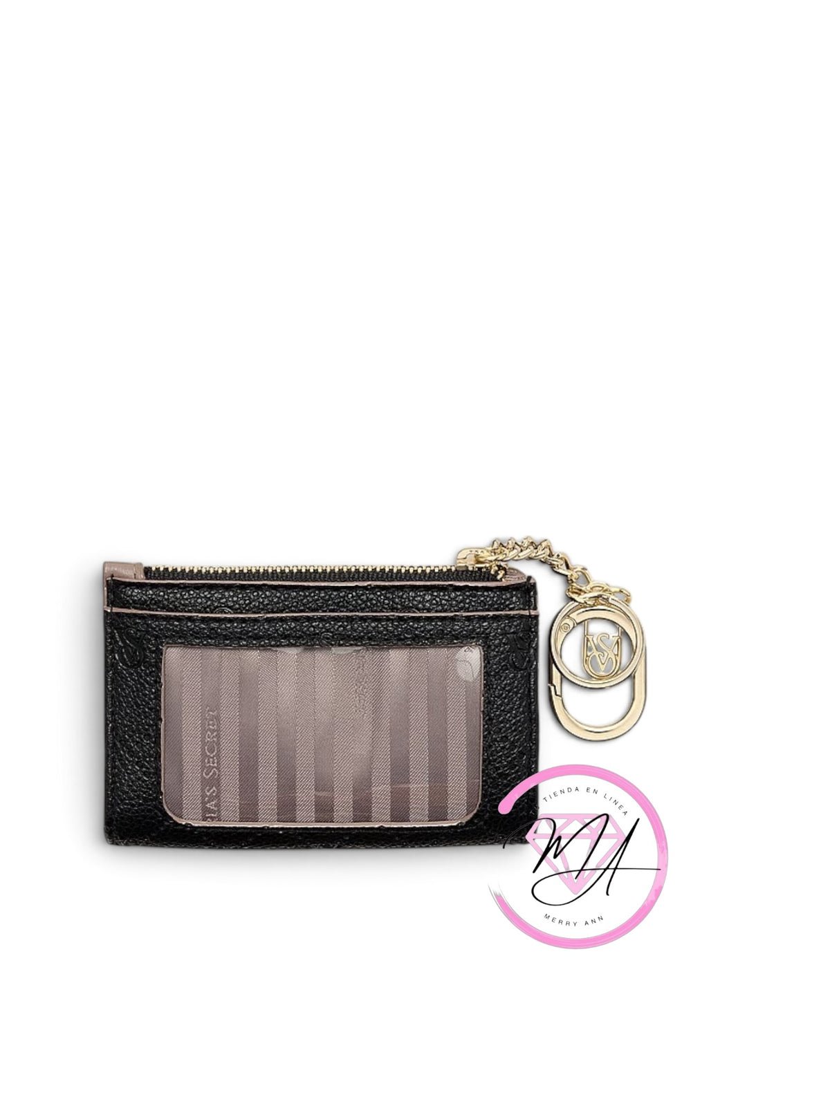 Llavero con tarjetero plegable Negro con relieve