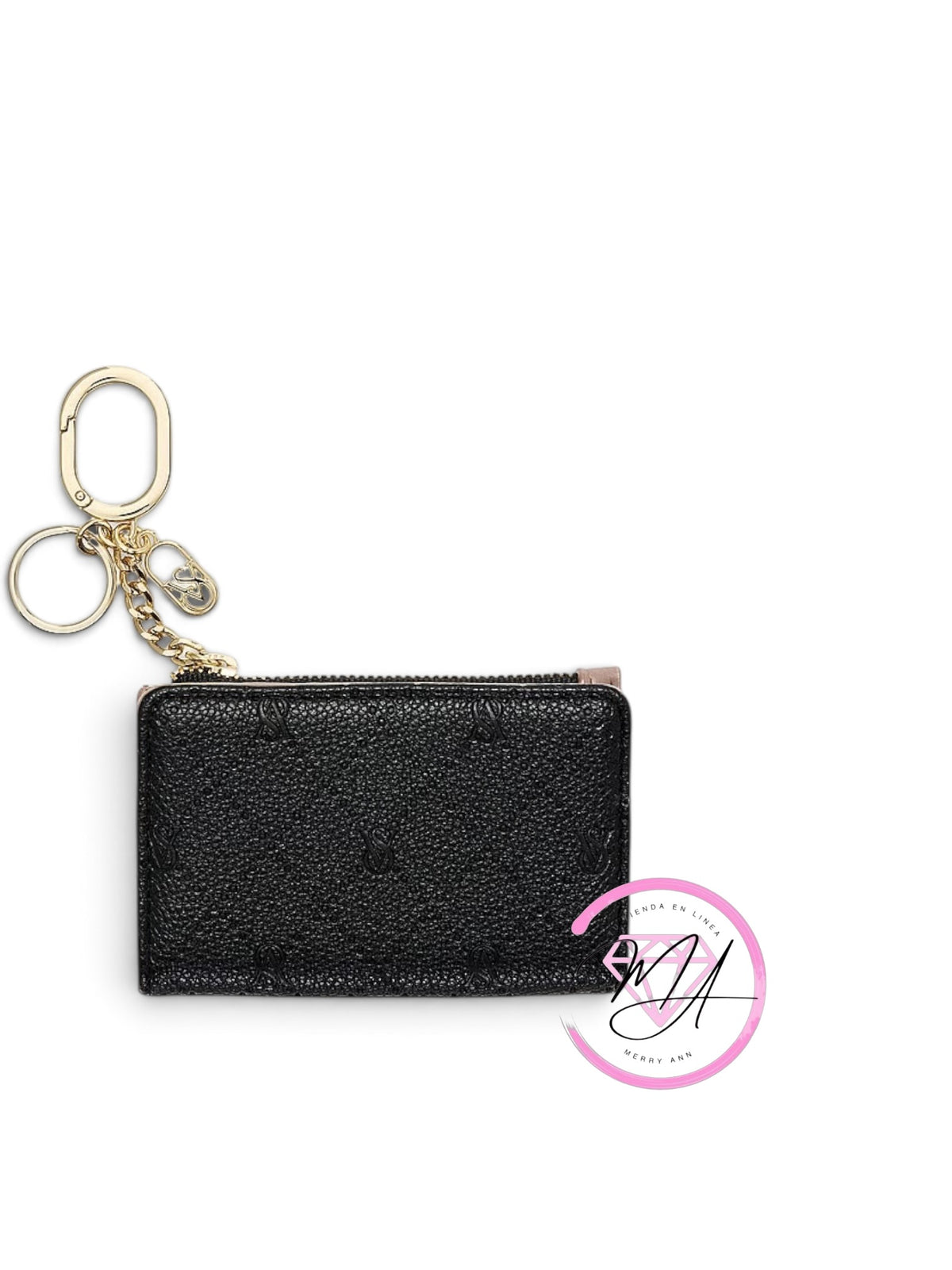 Llavero con tarjetero plegable Negro con relieve