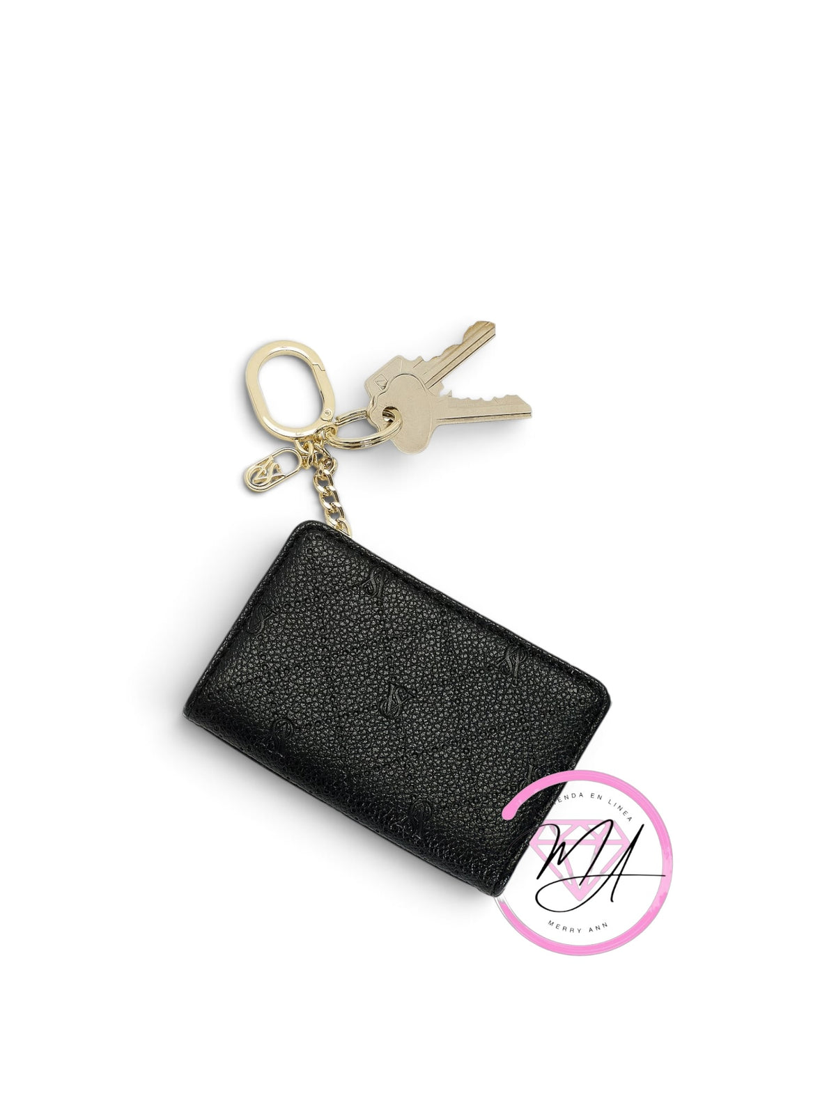 Llavero con tarjetero plegable Negro con relieve